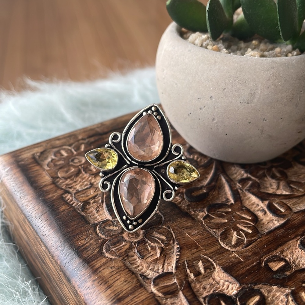 Multi-stone silver ring